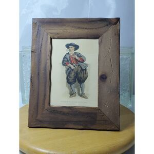 Antique Print 1823-1860 "Pecheur de lile de Schokland" in a Worm Hole Frame
